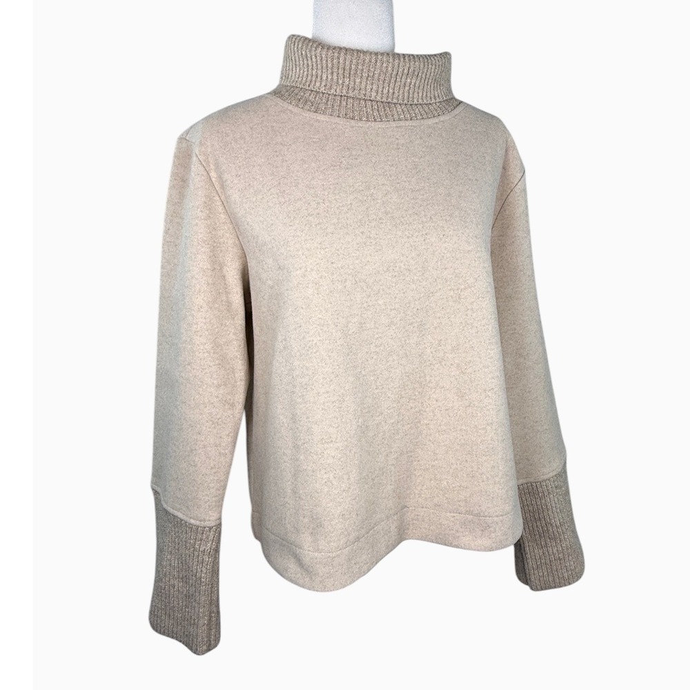 Banana Republic S Camel Heather Brushed Turtleneck Sweatshirt Split Cuff
